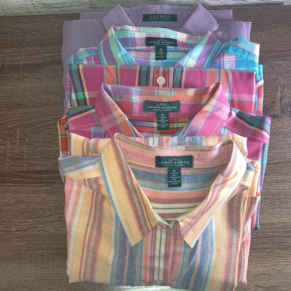 Bundle of 4 Green Label Lauren Ralph Lauren Womens XL  pastel button up shirts